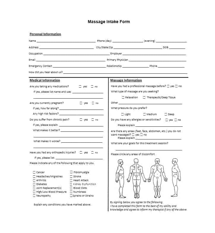 Printable Massage Intake Form Template Printable Forms Free Online